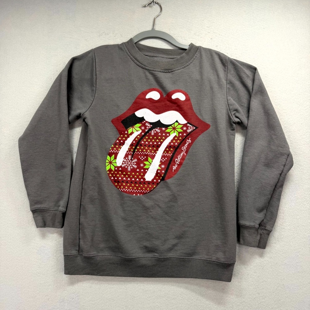 The Rolling Stones Sweatshirt Womens S Gray Christmas Holiday Iconic Pullover